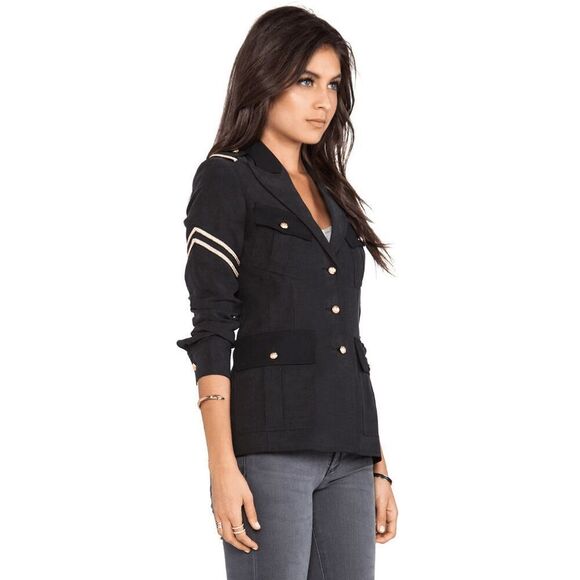 Smythe Military Style Jacket Black Fade Gold Embellished Button Up Blazer Size 2 - Picture 1 of 11